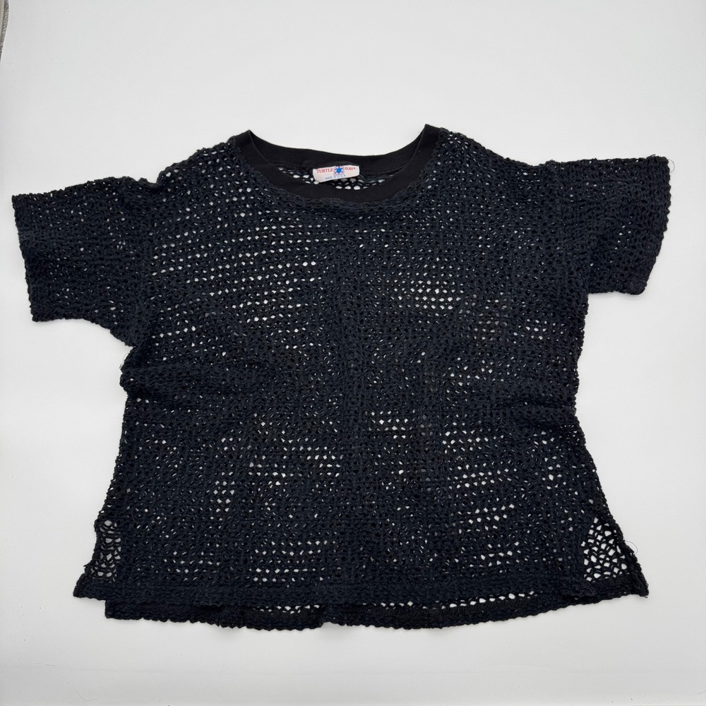 Vintage Turtle Bay Black Crochet Mesh Knit Top Swim Cover Up Made in USA Women